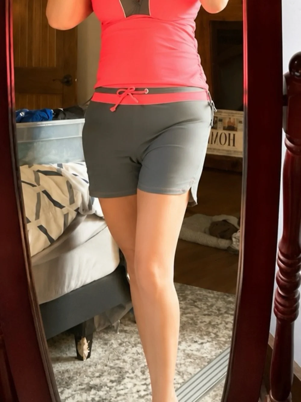 Free Country Coral Pink and Gray One-Piece Tankini with Attached Shorts